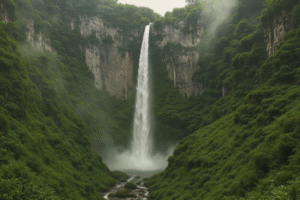 Air Terjun Sipiso-Piso yang tinggi dan deras di Sumatera Utara.