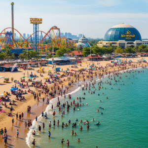 Pemandangan Pantai Ancol dengan Dufan dan Sea World