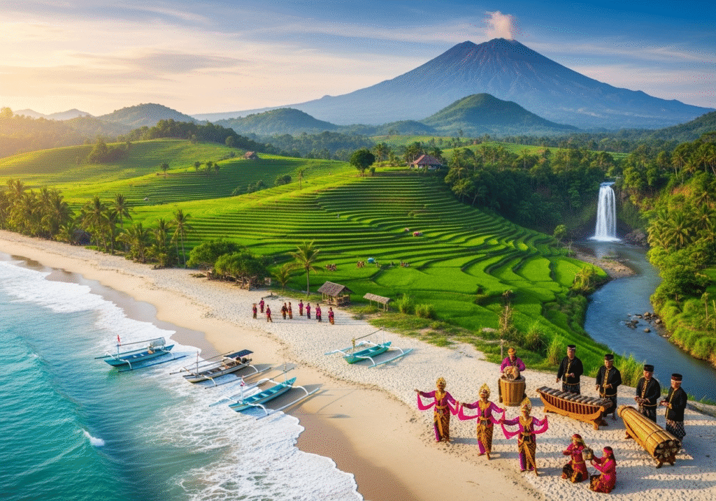 Pemandangan Tempat Wisata Banten dengan pantai, gunung, dan budaya lokal