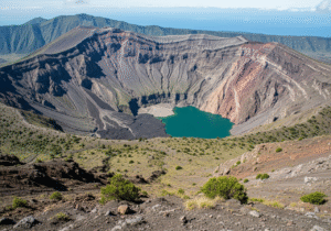 Kaldera luas Gunung Tambora dengan danau kawah.