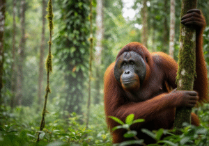 Orangutan di hutan hujan tropis Taman Nasional Tanjung Puting.