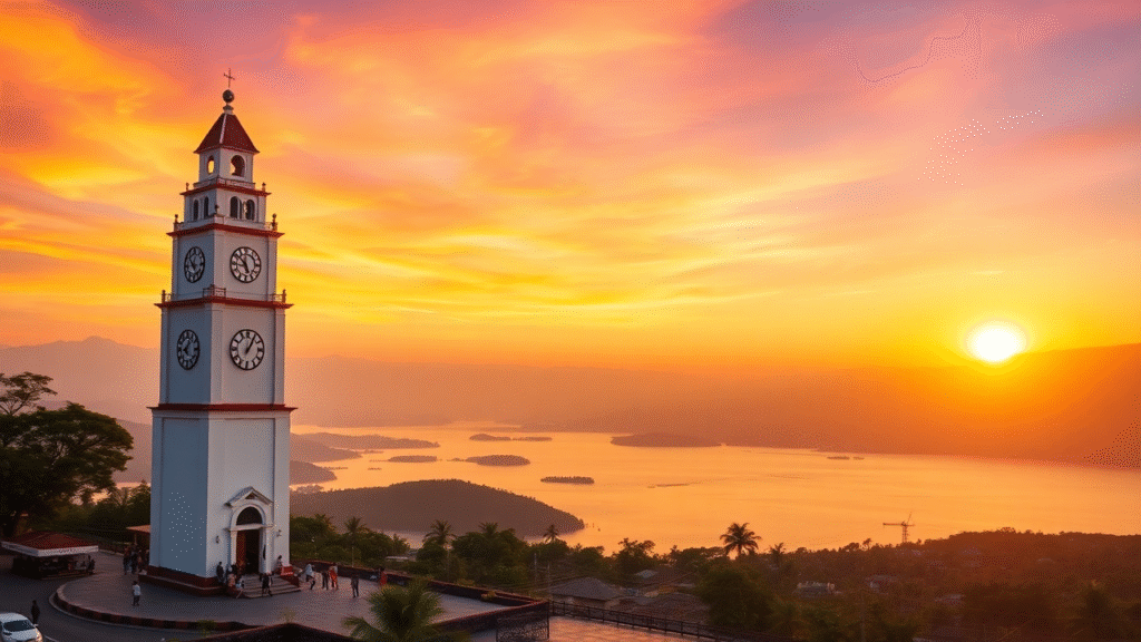 Gambar unggulan tempat wisata di Sumatera Barat, menampilkan Jam Gadang dengan latar belakang Danau Maninjau.
