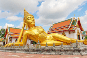 Patung Buddha Tidur di Wat Pho Bangkok.