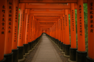 Gerbang Torii merah di Kuil Fushimi Inari-taisha, Kyoto
