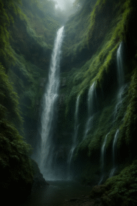 Air Terjun Madakaripura yang megah dengan tirai air alami dan tebing hijau