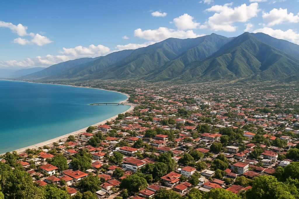 Panorama indah Kota Palu dengan teluk dan pegunungan