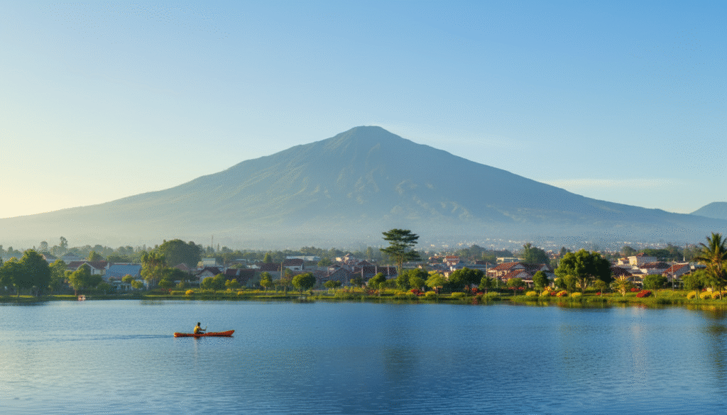 andangan kota Salatiga dengan danau dan gunung