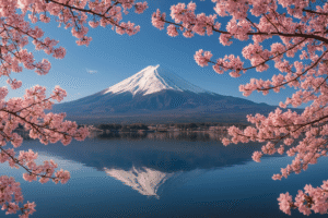 Gunung Fuji di Danau Kawaguchiko saat musim semi