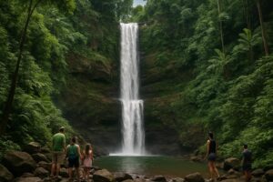 Air Terjun Coban Canggu dengan dua tingkatan yang dikelilingi tebing bebatuan dan hutan hijau