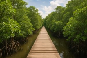 Jembatan kayu di Hutan Mangrove Dumai
