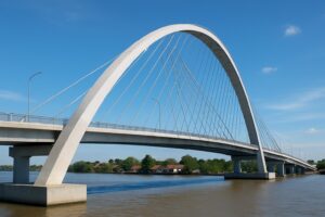 Jembatan Sei Alalak Banjarmasin dengan desain melengkung modern
