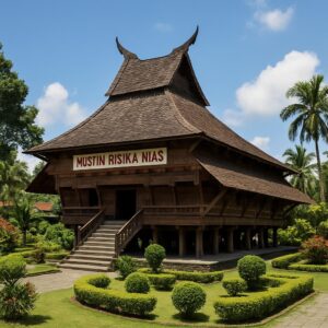 Fasad Museum Pusaka Nias dengan arsitektur tradisional Nias