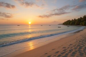 Pemandangan matahari terbit di Pantai Miga Gunungsitoli