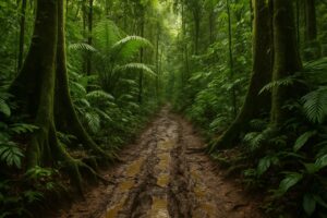 Jalur trekking di Taman Nasional Corcovado, Semenanjung Osa.